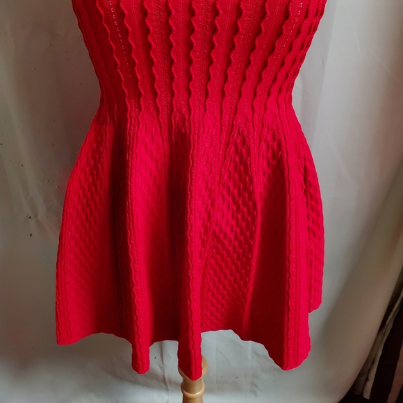 BEBE red cocktail a-line dress used once for a shoot. Lettuce stitching - Picture 6 of 12